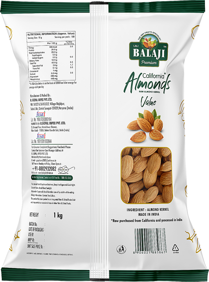 Lali Balaji California Almond | Badam 1000g (1kg)