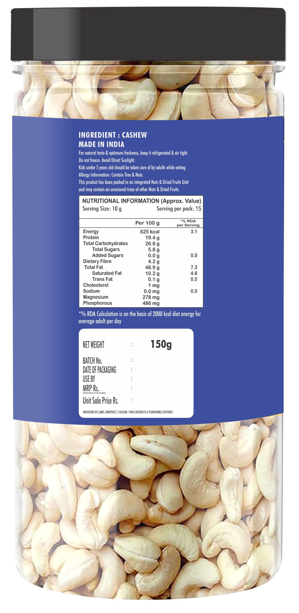 LALI BALAJI CASHEWS 150g JAR