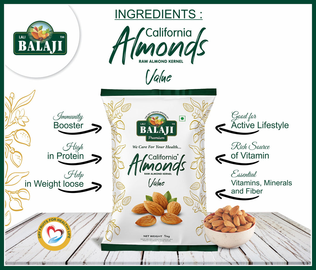 Lali Balaji California Almond | Badam 1000g (1kg)