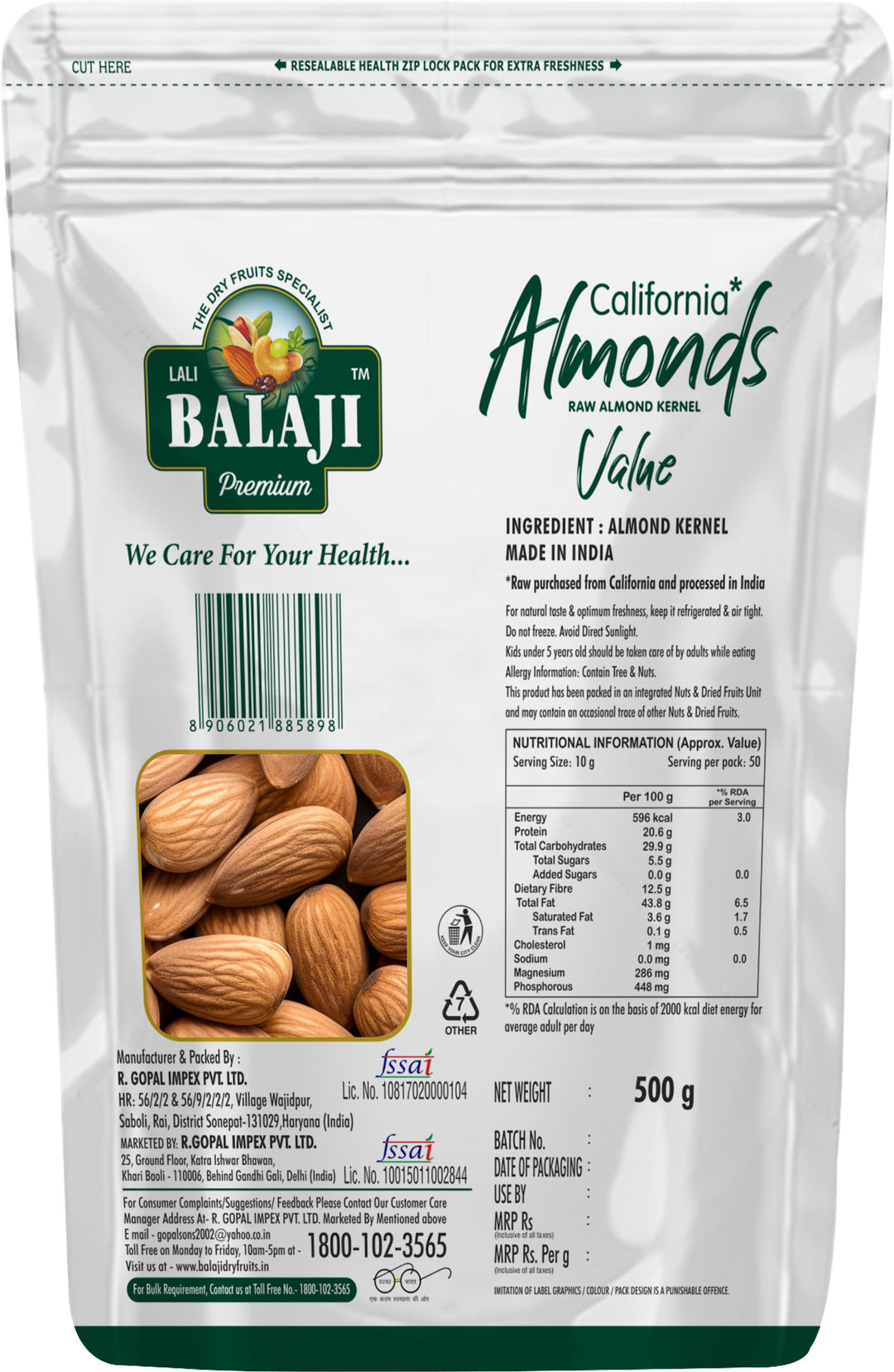 Lali Balaji California Almond | Badam 500g